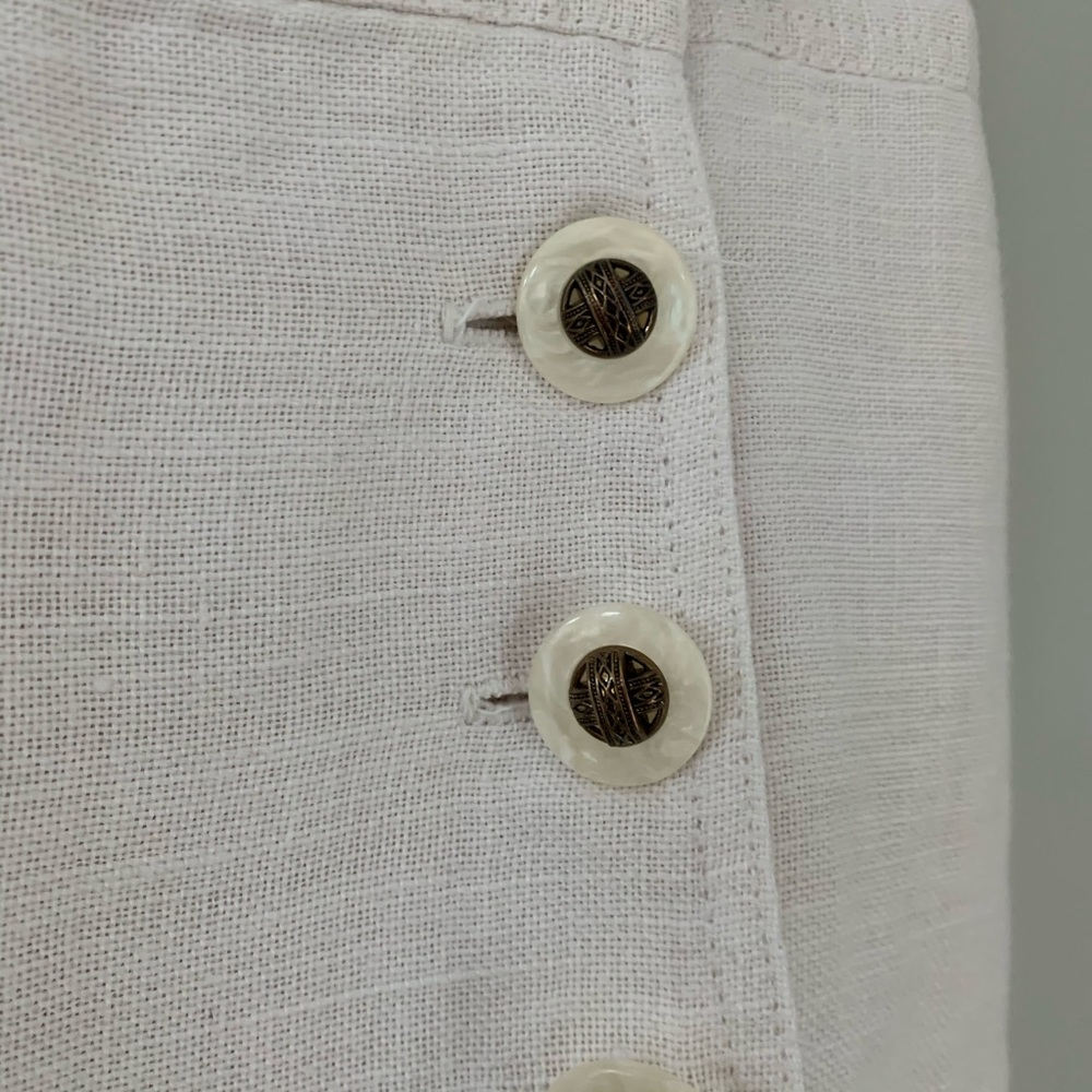 Vintage Linen Pencil Skirt With Button Hip & Slit - Picture 2 of 7